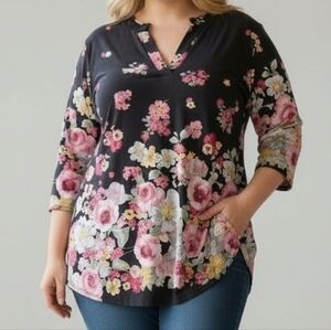 Honeyme Curvy Floral Half Sleeve Tunic